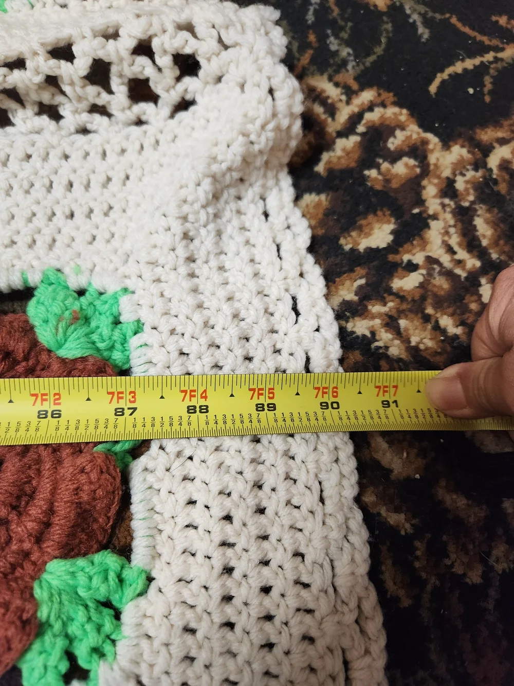 Handmade Cream Crochet Throw with Brown Rose Accents